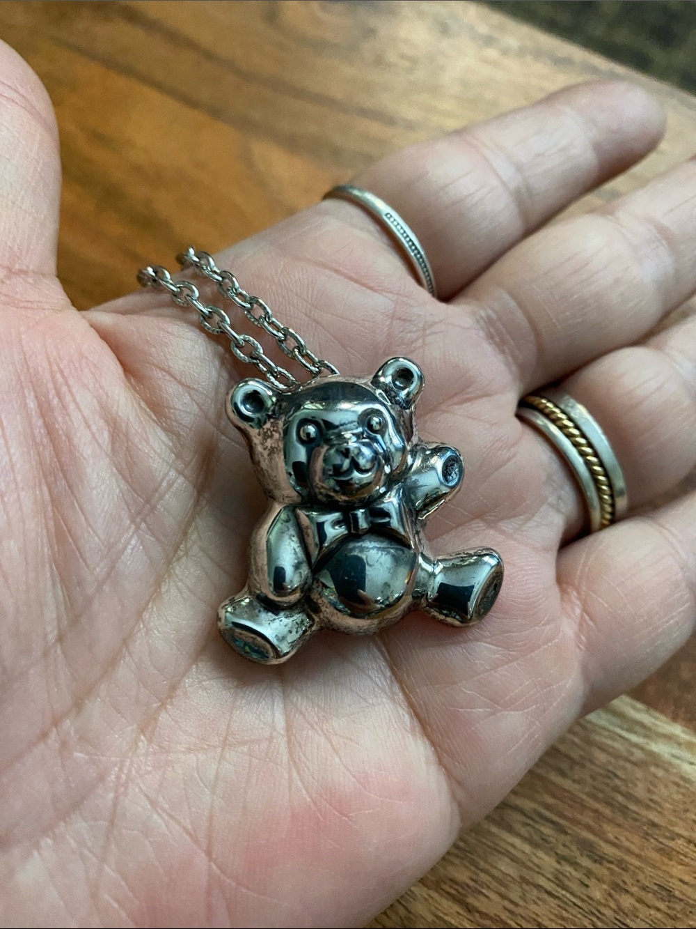 Vintage sterling silver teddy bear brooch and pendant